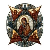 Резная икона "Неопалимая Купина" из дерева