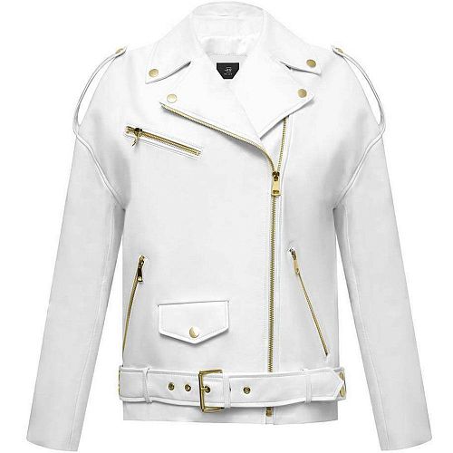 Куртка - косуха "OverSize White / Свободный силуэт Белый" из кожи NO ESC