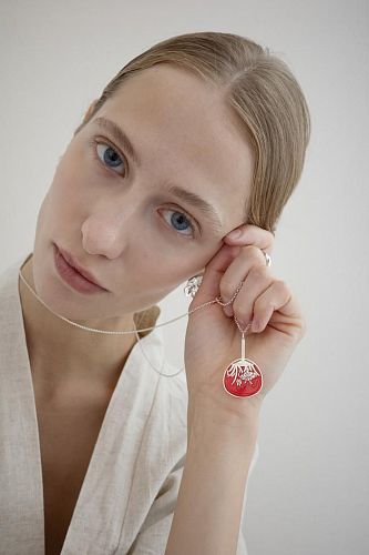 Двусторонняя подвеска Веер "Цветущий сад" с эмалью MS.MARBLE
