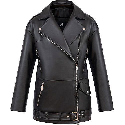 Куртка - косуха удлиненная "OverSize Black / Свободный силуэт Черный" из кожи NO ESC