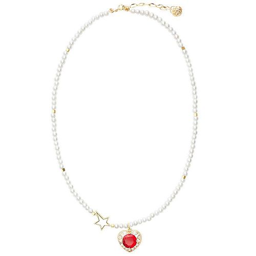 Жемчужное золотистое колье с подвеской сердце из кристаллов Swarovski ANNA SKOROKHODOVA ACCESSORIZE / АННА СКОРОХОДОВА. АКСЕССУАРЫ