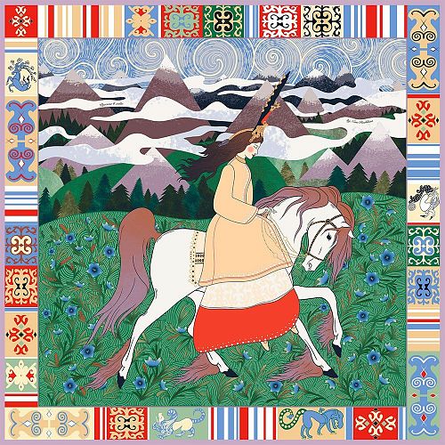 Платок "Женский лик Алтая. Весна" искусственный шелк РУССКИЕ В МОДЕ ОТ НИНЫ РУЧКИНОЙ